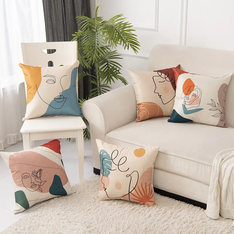 B45cm*45cmGeometry Painting Linen Cushion Cover Throw Pillow Case Sofa Home Decor Yolmook Pillow pillowcase
