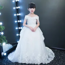 Вечернее платье для девочек коллекция года, стиль, осенне-зимние Подиумные подиумы, первоклассное длинное платье с цветочным рисунком для маленьких девочек, детское свадебное платье со шлейфом