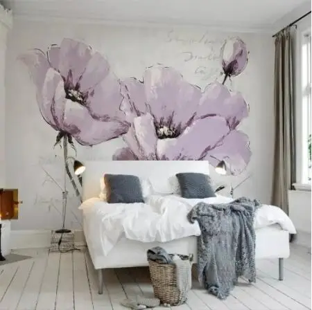 

Custom wallpaper murals beautiful purple flowers Nordic minimalist TV background wall papers home decor