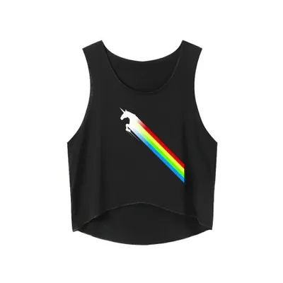 Tank black Мягкий Топ на бретелях с рисунком радуги для девочек; эстетичный винтажный свежий стиль - Цвет: Tank black