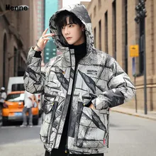 Мужская зимняя куртка, зимняя Корейская версия толстого пухового пальто с большим меховым воротником и капюшоном