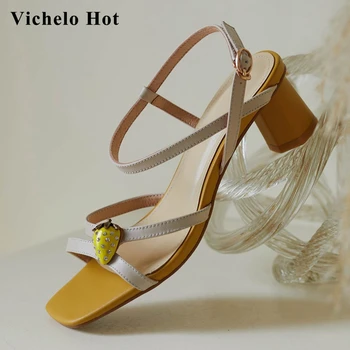 

Vichelo Hot summer sandals peep toe high heels mixed colors strawberry decorations cute sweet beauty lady dating shoes women L47