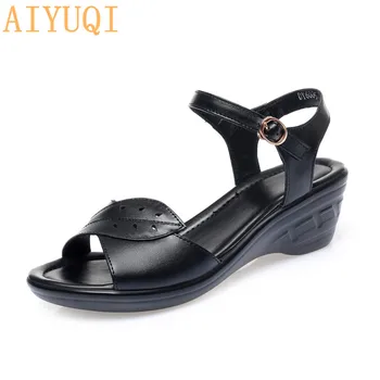 

AIYUQI Summer Mother Sandals 2020 New Women's Shoes Wedge Large Size Casual Sandals Women Genuine Leather Shoes For Women