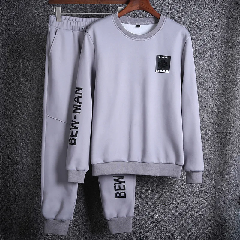 

2018 New Style MEN'S Suit Autumn Crew Neck Long-sleeved Sweater Trend Korean-style Youth Casual Two-Piece Set Spring And Autumn