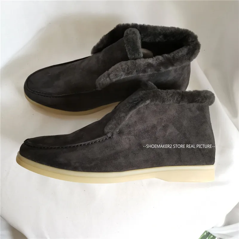 New Natural Wool Women Snow Boots Top Quality Winter Flat Shoes Slip On Runway Boots Warm Cozy Smooth Suede Short Botas Mujer