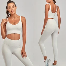 Conjunto sem costura de roupa esportiva feminina, sutiã esportivo sexy de cintura alta, calça legging, para ioga e fitness