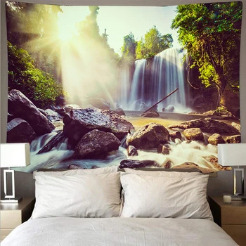

Mountain Forest Waterfall Landscape Tapestry Printed Wall BG21 Towel Blanket Psychedelic Yoga Hanging Thin Beach Covering Wall