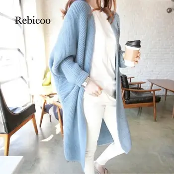 

2019 Women Cardigans Long Section Sweaters Ladies Solid Loose Knitted Sweater Winter Spring Female Casual Tricot Jumper Tops