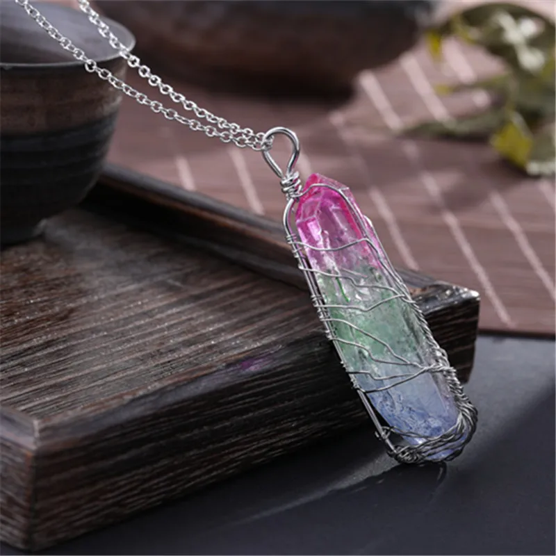 Vintage Irregular Natural Stone Crystal Pendant Necklace Women Men Wire Wrap Tree of Life Pendants Pendulum Gems Rainbow Jewelry - Image 3