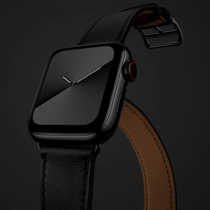AKGLEADER браслет для наручных часов Apple Watch Series 5 4 40/44 мм ремешок для часов из натуральной кожи, черные, с ремешками на пряжках, Wrst ремешок для наручных часов Apple Watch 3 2