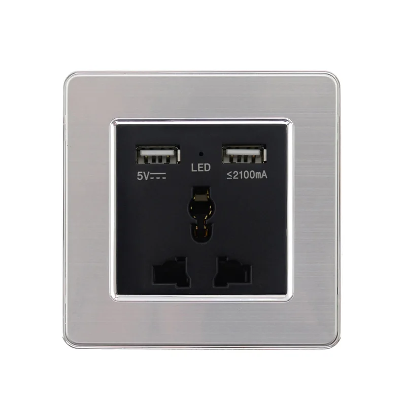 Atlectric Многофункциональная Универсальная Розетка с двумя usb-портами, зарядная розетка, панель из нержавеющей стали, настенная розетка, адаптер - Type: USB With Socket