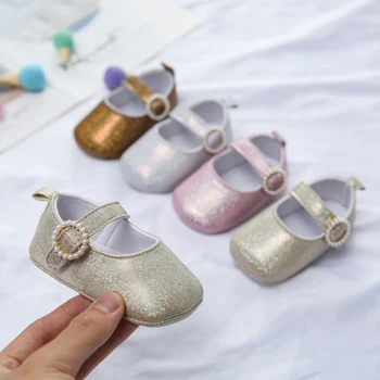 

Baby Shoes Shallow Princess Prewalkers Newborn Girl Pearl Buckle Shoes Fashion Glossy First Walker Baby Kids Girls Shoe