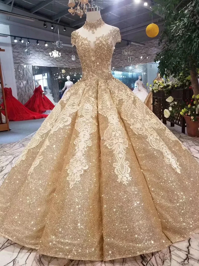 Bgw 2021112ht Shiny Vrouwen Gelegenheid Jurk Baljurk Hoge Hals Cap Mouw Prom Dress Plooi Rok Hart Vormige Open Back jurk