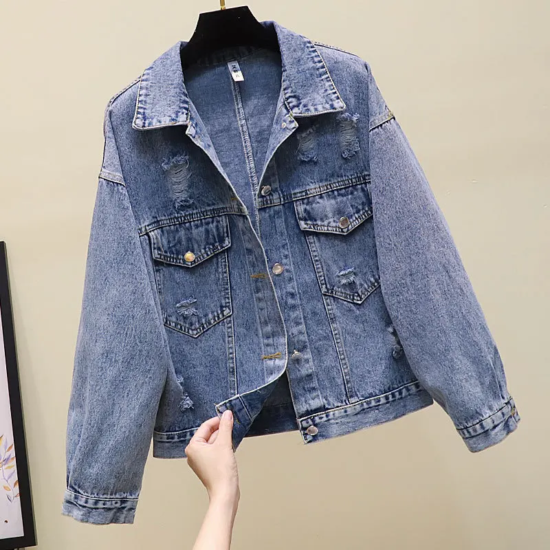 

Spring Autumn Short Denim Jacket Women New Korean Loose Hole Three-dimensional Butterfly Knot Denim Coat Student Jean Shirts Top