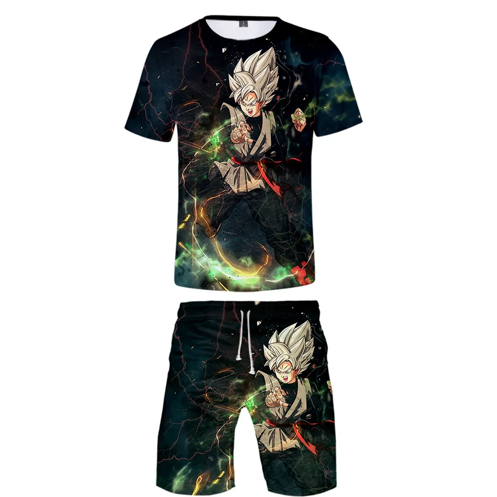 DRAGON BALL Z Harajuku 3D Повседневное крутая Мужская 2 комплекта летние популярные кепки в стиле "хип-хоп" Хай-стрит футболка, рубашка+ Комплекты с короткими штанами