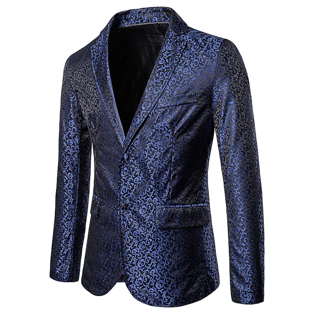 Блейзер Masculino Slim Fit Мужская осенне-зимняя повседневная куртка на пуговицах с золотым принтом пальто с длинными рукавами топ мужская куртка Верхняя одежда Пальто