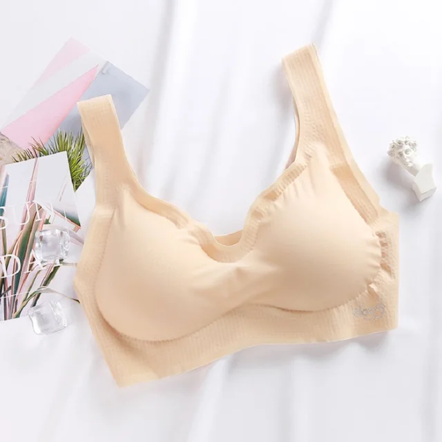 Seamless Bras For Women Fitness Candy Color Underwear Gathers Shock-Proof Thin Pad Sexy Push Up Bra Lingerie Female Intimates Beige