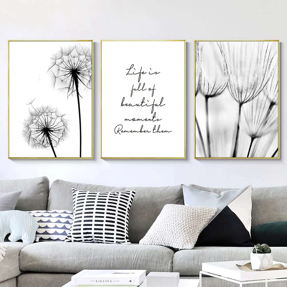 Black-And-White-Canvas-Art-Painting-Life-Quote-Nordic-Posters-And-Print-Dandelion-Poster-Decoration-Wall (1)