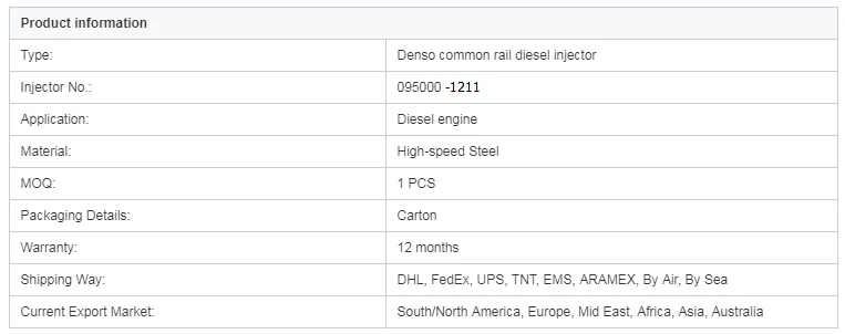 095001211 Common Rail дизельный топливный инжектор 095000-1211 для всех автомобилей 09500 1211