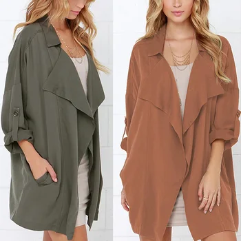 

Hot Sales Fashion New Arrival Womens Seven-quarter Sleeve Trench Coat British Style Solid Color Loose Casual Windbreaker hh88