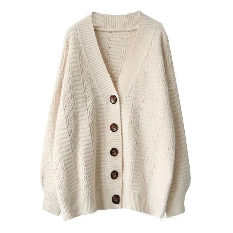 Для женщин свитер Harajuku толстый вязаный кардиган свободный однобортный однотонный Цвет Трикотажный кардиган свитер пальто Новые - Цвет: QK