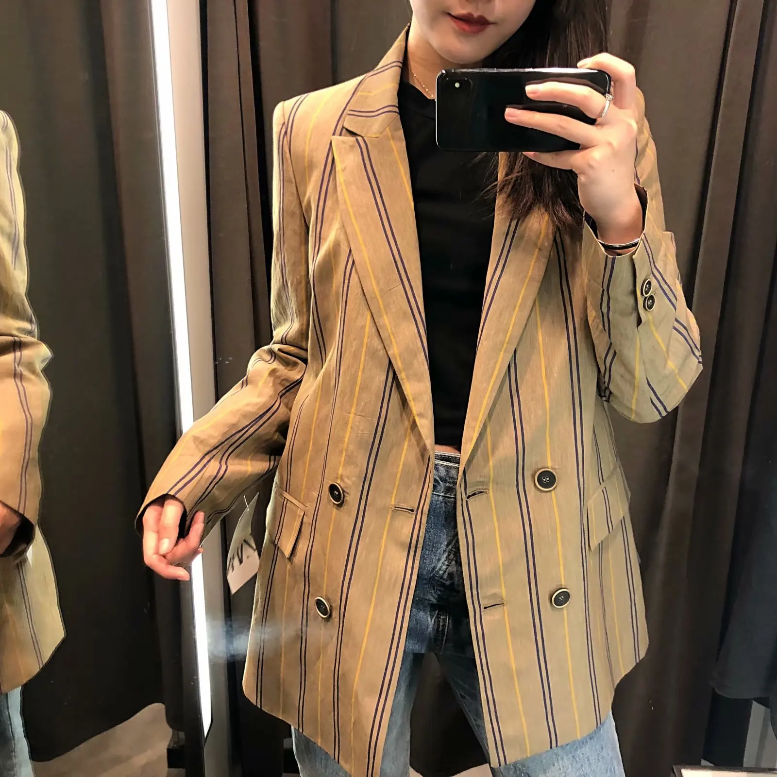

Spring New Style Europe And America WOMEN'S Dress-Style Stripes Loose-Fit Suit Jacket W2103