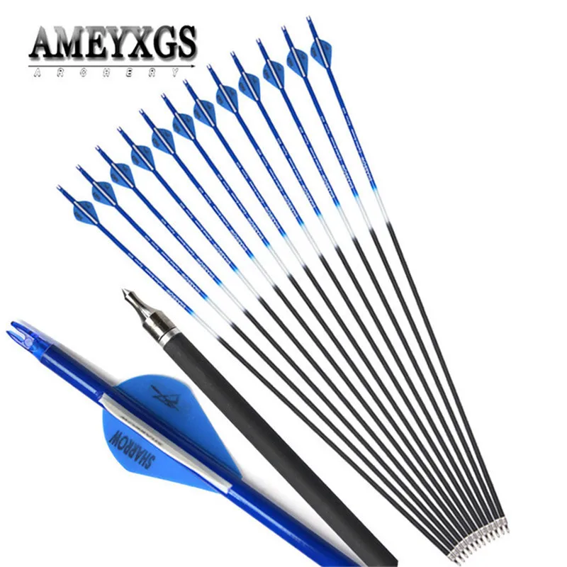 

9/12pcs Spine 500 31.5inch Colorful Mix Carbon Arrow 2" Rubber Arrow Feather For Outdoor Shooting Archery Hunting Accessories