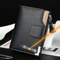 Customized Men Wallets Name Engraving Card Holders Zipper Fashion Short Men Purse PU Leather High Quality Male Purse For Men 1