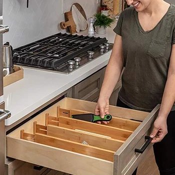 

4Pcs Expandable Bamboo Kitchen Drawer Dividers Drawer Organizers Separators Partitions Dresser Bathroom Bedroom Supplies
