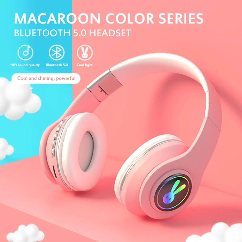2020 Cute Head mounted Wireless Bluetooth Earphone Headset Soft Earbuds Comfortable to Wear With Mic Headphones For Child Gift