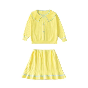 

yellow sweater sets age for 4 - 14 years teenage girl back to school outfits fall winter warm clothes knit coats+skirt 2pcs sets