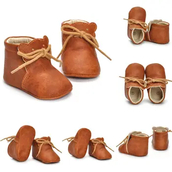 

Kids Baby Boy Girls Anti-Slip Socks Slipper Shoes Leather Warm Boots Newborn 0-18Month Khaki