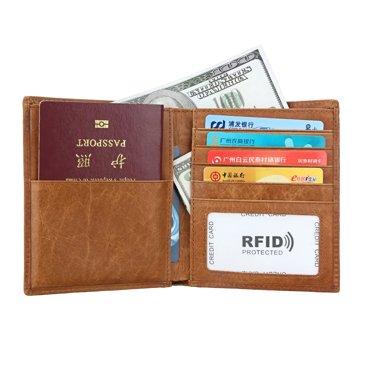 Rfid Male Women's Genuine Leather Passport Holder Function Passport Travel Wallet