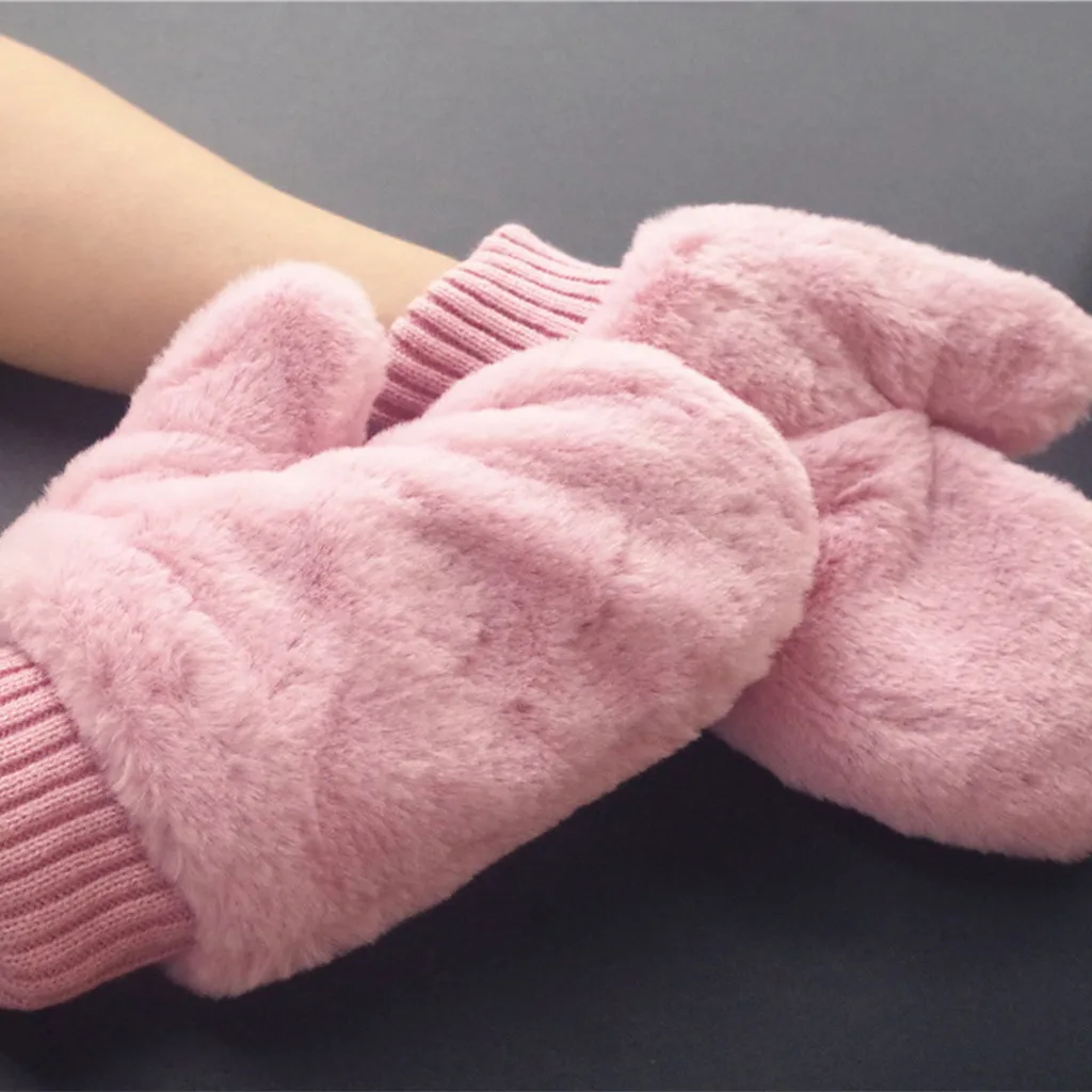 Женские зимние перчатки с теплой подкладкой-уютные вязаные шерстяные перчатки для девочек из натурального кроличьего меха варежки с помпонами перчатки без пальцев# YL5