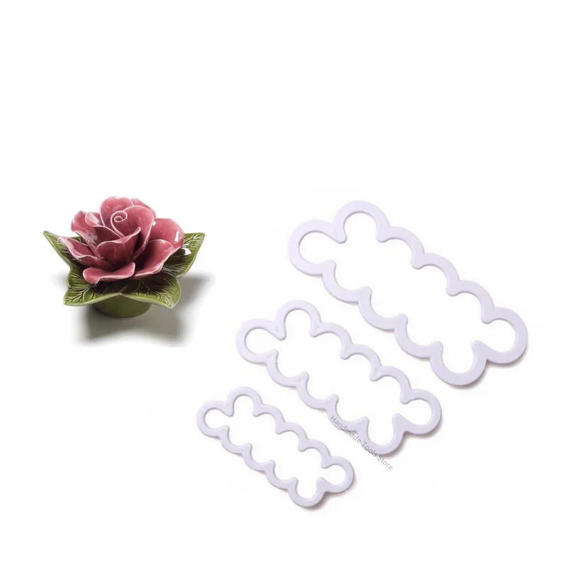 Plastic Pottery Rose Flower Cutting Molds 3D Rose Petal Made Quickly Polymer Clay Mold Tools DIY Handmade Ceramic Die 3PCS