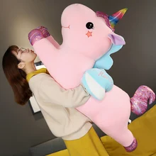 KUY caliente 2020 nuevo de abrazable adorable Arco Iris Kawaii Peluche de unicornio de juguete gigante animal relleno de la muñeca caballo volador para niño niñas regalo(China)