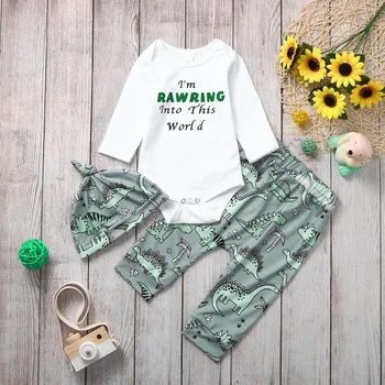 

Newborn Infant Baby Boy Clothes Sets 3pcs Little Brother Long Sleeve Romper Cartoon Dinosaur Pant Hats Outfit Baby Boy Clothing