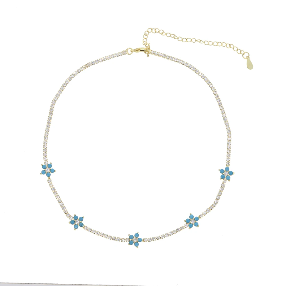 turquoise necklace Романтическая тонкая теннисная цепочка с фианитами, Пастельная красочная подвеска в виде цветка маргаритки для женщин и девочек, элегантный нежный браслет, ожерелье, ювелирный набор - Окраска металла: turquoise necklace