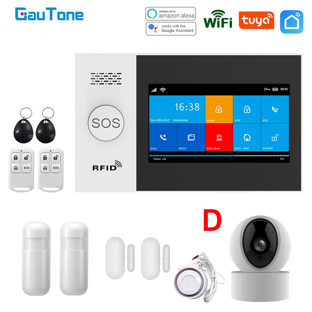 GauTone PG107 Wifi GSM Alarm System for Home Security Alarm Support Tuya APP Remote Contorl With IP Camera Support Alexa front parking sensor Alarm Systems & Security