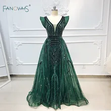 Дубай вечерние платья длинный V шеи без рукавов темно-зеленое платье на Выпускной платья бархат кристалл Роскошные вечерние платья Vestido de Fiesta