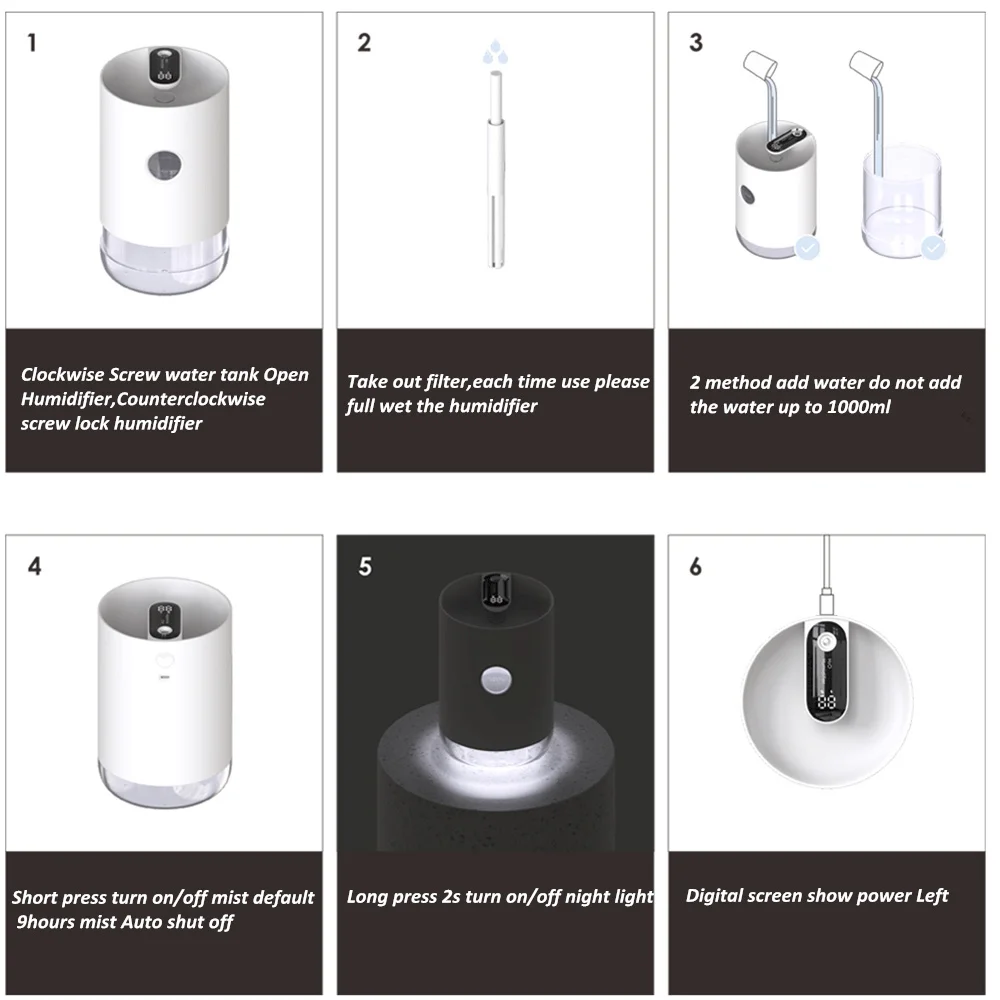 1000ml Wireless USB Dual Spray Humidifier Mist Air Diffuser Purifier For Room