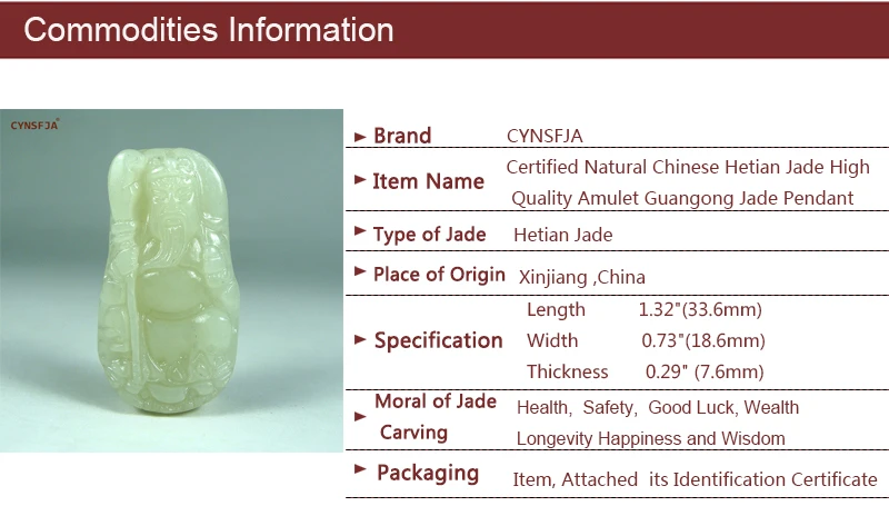 CYNSFJA Real Certified Natural Hetian Jade Men's Charms Amulet Guangong Jade Pendant Fine Jewelry High Quality Carved Best Gift