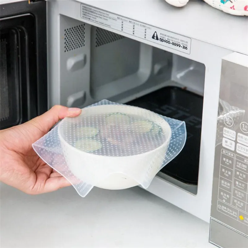 Silicone Bowl Covers 4Pcs Food Fresh Keeping Reusable Wrap Seal Lid Stretch Vacuum Kitchen Accs