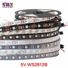 Fita led rgb inteligente, 1m, 5m, dc5v, ws2812b e ws2812, rgb, individualmente endereçável, preta e branca pcb ip30/65/67