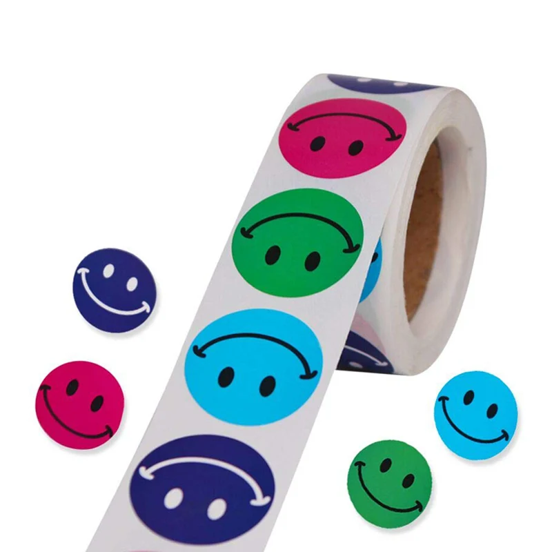 500 этикеток в рулоне милые круглые Счастливые улыбающиеся смайлики наклейка s для этикетки для печати награда наклейка для детской вечеринки украшения