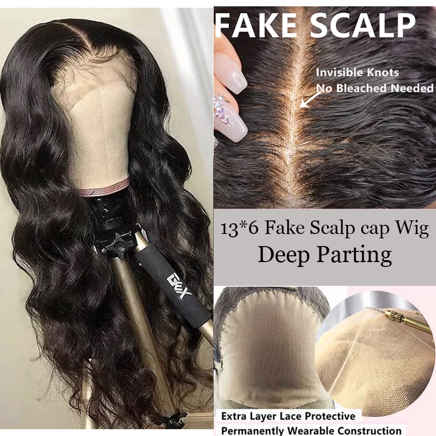 

WOWANGEL Breathable Fake Scalp Deep Part Wig 13x6 Deep Lace Front Human Hair Wigs Invisible Remy Pre Plucked Body Wave Lace Wig