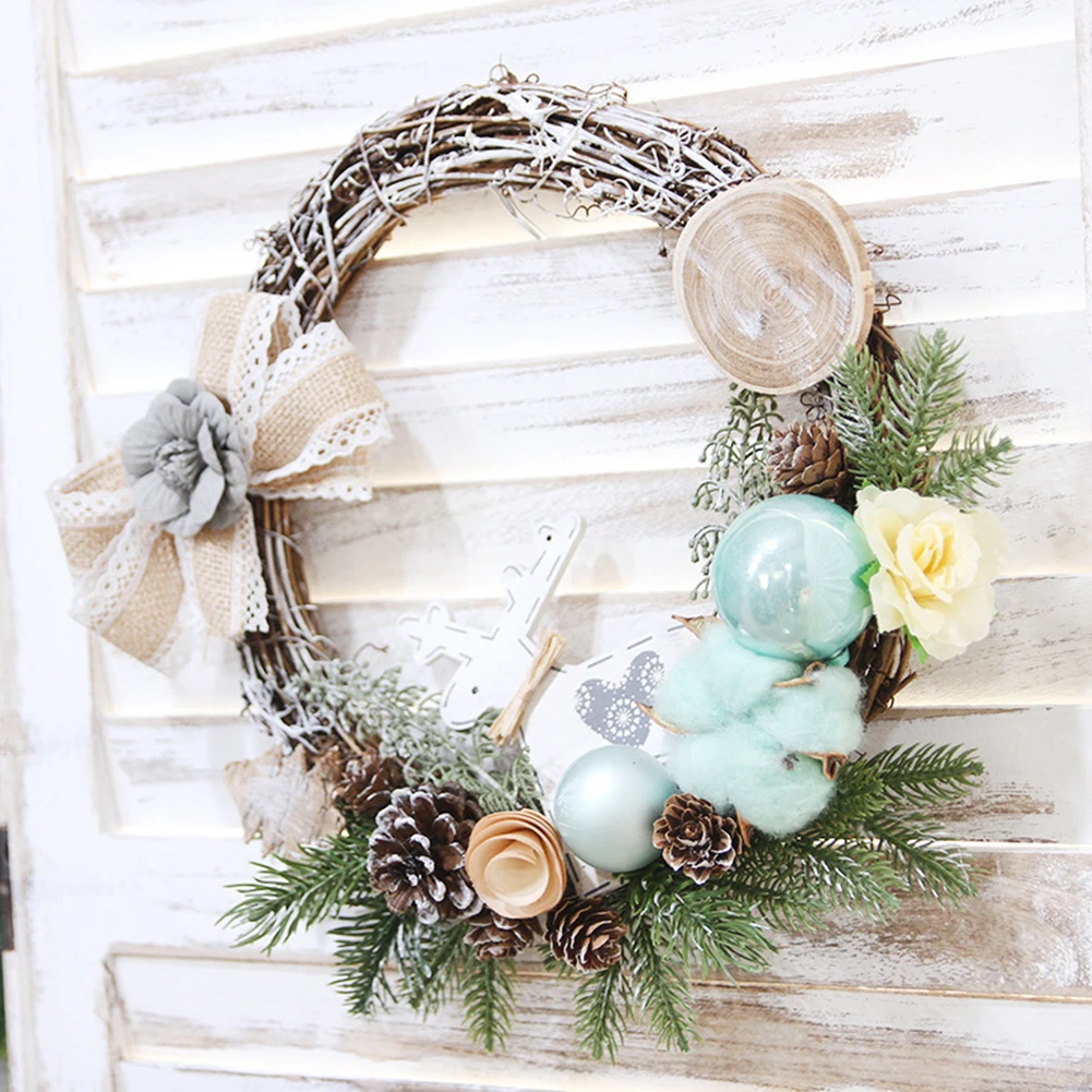 Рождественская симуляция венка сосновые шишки цветок лоза круг Рождественский день банкет домашняя дверь настенные украшения