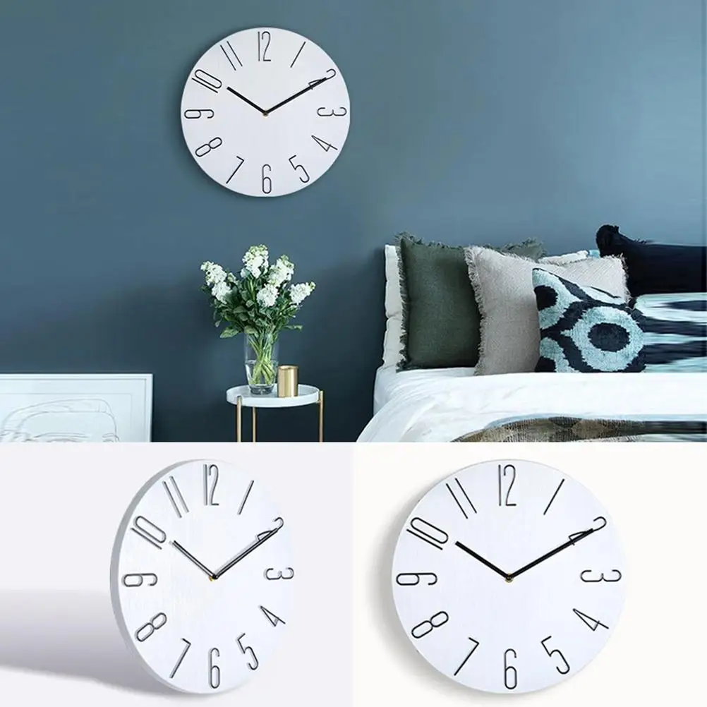 Modern Wall Clock Continuous Second Hand 3D Numbers Hanging For Home