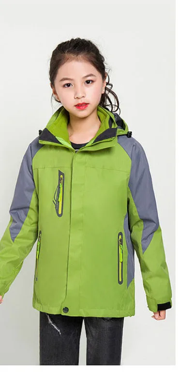 Детская зимняя водонепроницаемая куртка; детская ветровка; флисовая куртка для дождливой погоды; теплое пальто для походов и кемпинга; лыжные куртки для мальчиков и девочек - Цвет: Girls Fruit Green