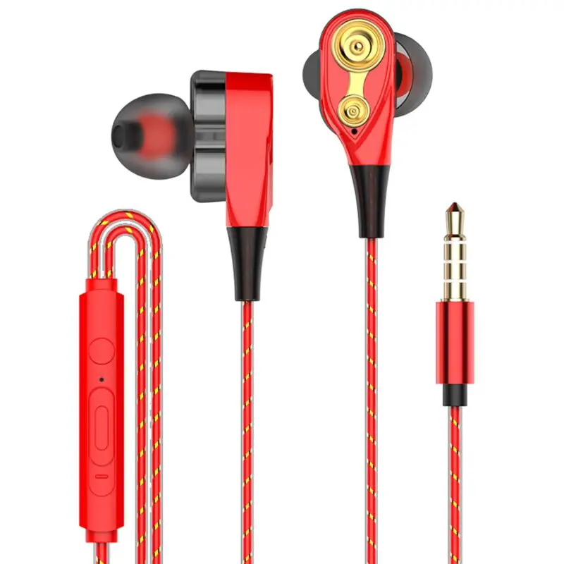 Дождевые проводные стерео наушники-вкладыши, высокий глубокий бас, двойной привод, гарнитура, магнитные наушники, наушники для huawei samsung A2 - Цвет: Красный